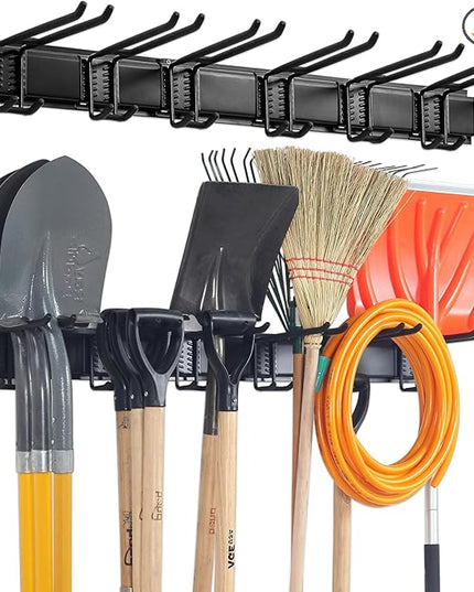 Garage Tool Organizer Wall Mount - Heavy Duty 48" Storage Rack with 6 Adjustable Hooks, Holds 350lbs, Garden Tool Hanger for Shed Organization