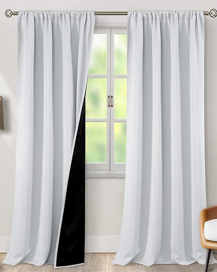 BGment Long Blackout Curtains for Living Room 95 Inch Length, Full Room Darkening Thermal Insulated Noise Reducing Bedroom Window Curtains with Rod Pocket, 2 Panels, Each 55 Inch Wide, Greyish White