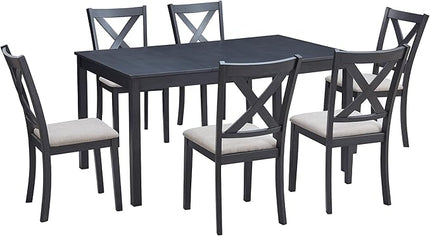 AMERLIFE 7-Piece Farmhouse Dining Table Set with 6 Upholstered Chairs, 60" Space-Saving Dining Table & Chair Set for Dining Room, Kitchen, Small Apartment, Restaurant, Grey & White