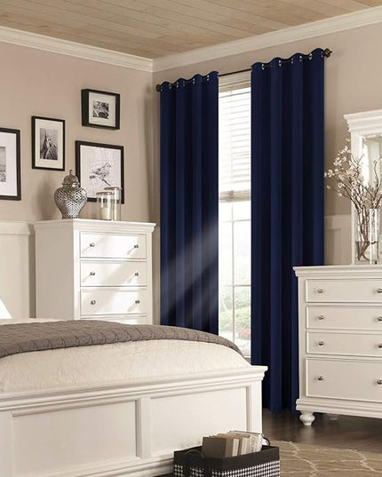 Yakamok Light Blocking Window Blackout Curtains Thermal Insulated Room Darkening Drapes for Bedroom,Solid Grommet Top Window Panels, 52x108 Inch, Navy Blue, One Pair