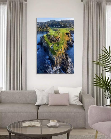 Pebble Beach Golf Course Canvas Wall Art for Living Room Bedroom Bathroom Home Decorations Sports Landscape Office Room Decor Golf Framed Artwork Giclee Prints Ready to Hang(18''W x 24''H)