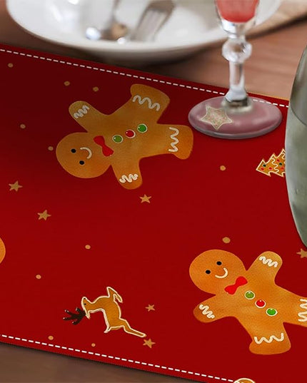 Red Christmas Gingerbread Table Runner 13x72 Inch, Cookie Candy Cane Kitchen Dinning Table Decoration for Home Party Decor