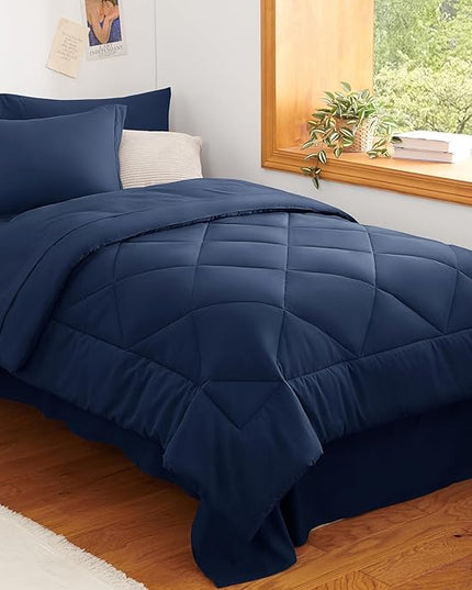 CozyLux Twin Comforter Set with Sheets Navy Blue - 5 Pieces Bed in a Bag Twin, All Season Bed Set for Girls and Boys, Bedding Set with Down Alternative Comforter, Sheets, Pillowcase & Sham