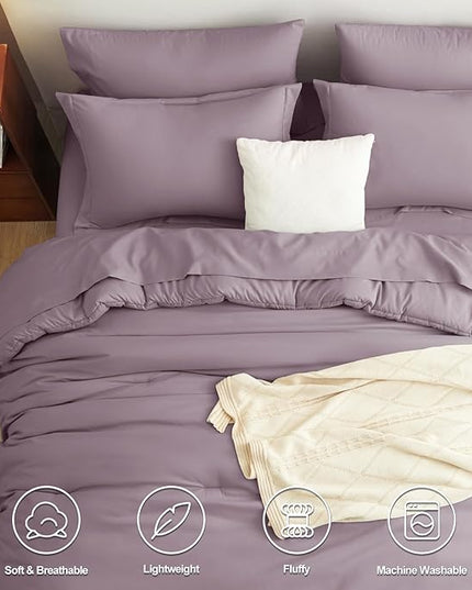 CozyLux Queen Comforter Set Dusty Purple, 7 Pieces Bed in a Bag Queen Comforter Set with Sheets, Bedding Sets with Down Alternative Comforter, Fitted Sheet, Flat Sheet, Pillow Shams and Pillowcases