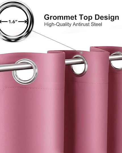 ChrisDowa Grommet Room Darkening Curtains for Bedroom and Living Room - 2 Panels Set Thermal Insulated Blackout Curtains (Pink, 52W x 45L)