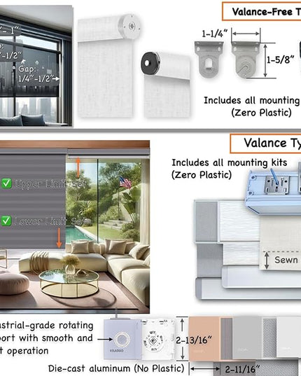 HILADUO Customized Solar Screen Roller Shade Blinds with Remote-Controlled Motorized Operation, Low Visibility, Made in The USA