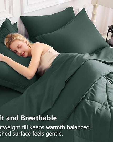 CozyLux Full Size Comforter Sets Forest Green - 7 Pieces Bed in a Bag Full, Luxury Soft Bed Set for All Seasons, Bedding Set with Down Alternative Comforter, Sheets, Pillowcases & Shams
