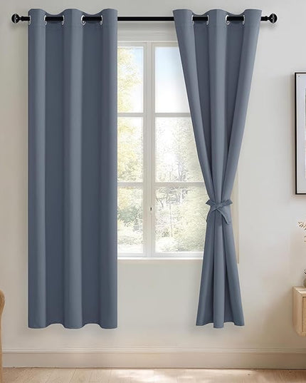 JIUZHEN Dusty Blue Blackout Curtains for Bedroom, Light Blocking and Noise Reducing Grommet Curtains for Living Room Darkening Curtains, Set of 2 Window Curtain Panels, 38 x 72 Inch Length