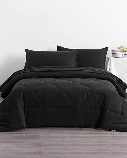 NTBAY Twin Comforter Set with Sheets, 5 Pieces Soft and Breathable Twin Bedding Set, Twin Bed in a Bag, Down Alternative Comforter Set Solid Color All Season, Kids Bedding Set, Black