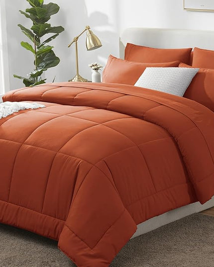 CozyLux Full Size Comforter Sets Terracotta, 7 Pieces Bed in a Bag, Burnt Orange Fall Comforter Full Size, All Season Bedding Sets with Stitch Quilted Comforter, Flat Sheet, Fitted Sheet, Pillowcases