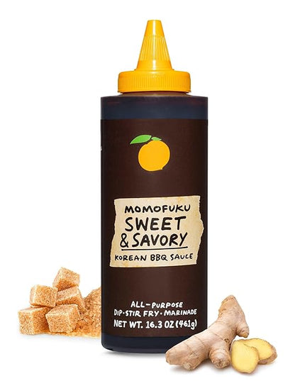 Momofuku Sweet & Savory Korean BBQ Sauce with Soy Sauce, Fresh Ginger, & Pear for Stir Fry, Barbecue, and Marinade; Galbi Style with Smoky, Savory-Sweet Flavor