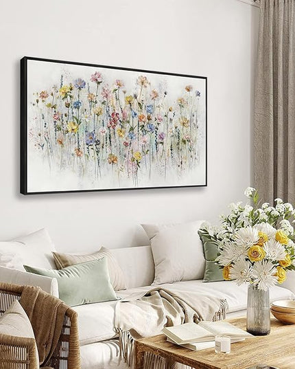 LKY ART Wall Art Canvas Prints Watercolor Wildflowers Canvas Wall Art for Living Room Bedroom Bathroom Kitchen Office Bar Dining Room Ready to Hang 20W x 40L inches Framed