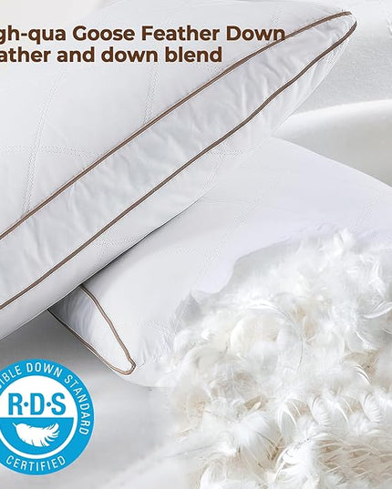 WOLKI Goose Down Feather Pillows, Pillows King Size Set of 2, 100% Soft Cotton Cover Bed Pillows, Hotel Pillow for Back, Stomach or Side Sleepers