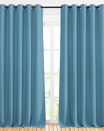 NICETOWN Blackout Curtains Panels for Window - Window Treatment Thermal Insulated Solid Grommet Blackout Drapes for Bedroom (Teal Blue, Double Panels, 66 by 90 Inch)