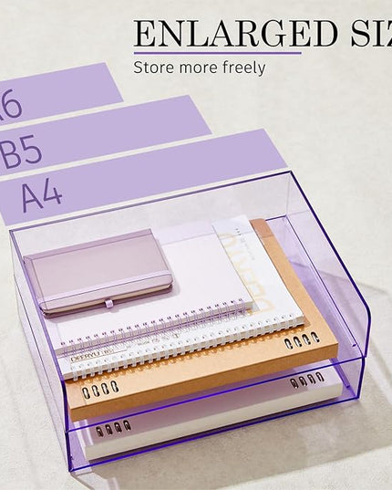 Harloon 4 Tier Acrylic Paper Tray 12.4 x 8.7 x 2.7 Inches Stackable Letter Clear Organizer No Need to Assemble Acrylic Paper File Organizer for Office Workspace Desktop Storage (Transparent Purple)