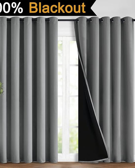 Yakamok 100% Blackout Lined Panels, Thermal Insulated Blackout Curtains for Bedroom, Heat Blocking Drapes for Living Room(62Wx84L, Grey, 2 Panels)
