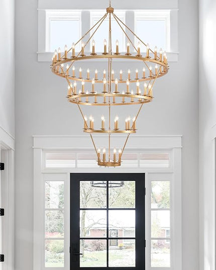 4 Tier Gold Wagon Wheel Chandelier,Extra Large 60-Inch 78-Light Circle Light Fixture,Round Chandeliers for Foyer Entryway Dining Room Living Room High Ceilings