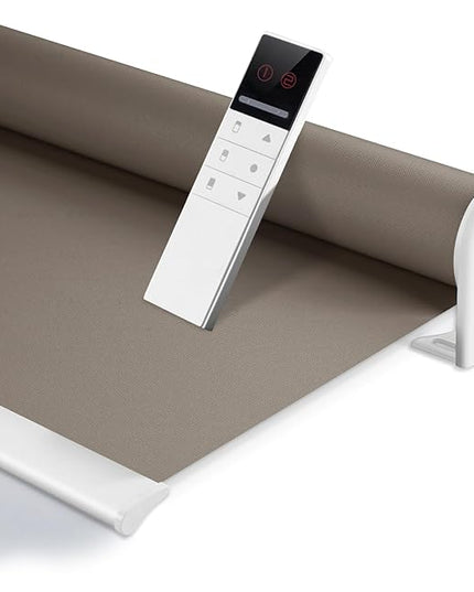 ZSHINE Motorized Blackout Window Blinds Customize Width (23-95 Inches) Remote Control Wireless and Rechargeable Roller Shades Blinds for Windows, Home, Office, Hotel, Club, Restaurant(82010E Bronze)