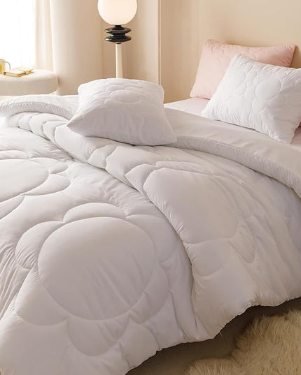 Houseri White Floral Comforter Set King Solid White Sunflower Comfy Fluffy Quilted Comforters King Size Bedding Sets