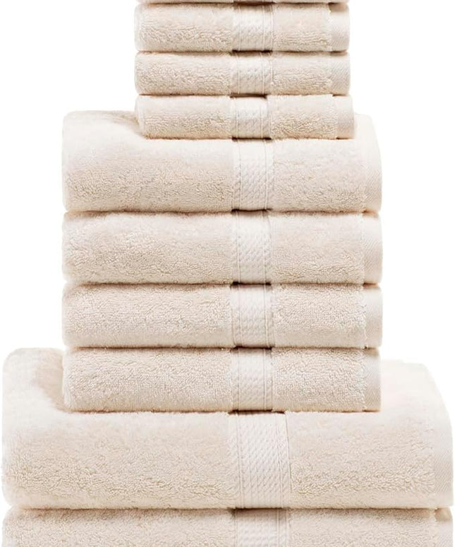 Superior Egyptian Cotton Pile 10 Piece Towel Set, Includes 2 Bath, 4 Hand, 4 Face Towels/Washcloths, Ultra Soft Luxury Towels, Thick Plush Essentials, Guest Bath, Spa, Hotel Bathroom, Cream