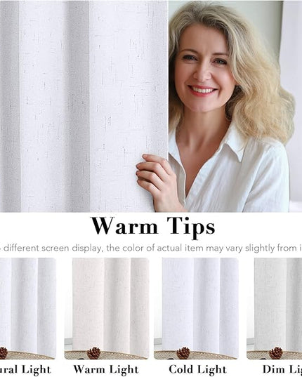 H.VERSAILTEX Linen Blackout Curtains 54 Inches Long 100% Blackout Thermal Insulated Textured Linen Look Curtain Draperies Anti-Rust Grommet, Energy Saving with White Liner, 2 Panels, Bright White