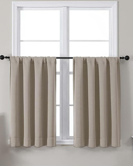 Gwine Short Blackout Curtains 36 Inches Long, Small Curtains Over Sink, Thermal Insulated Room Darkening Drapes for Bathroom Basement Patio Cabinet, 2 PCS, Each 40" Wx36 L, Stone