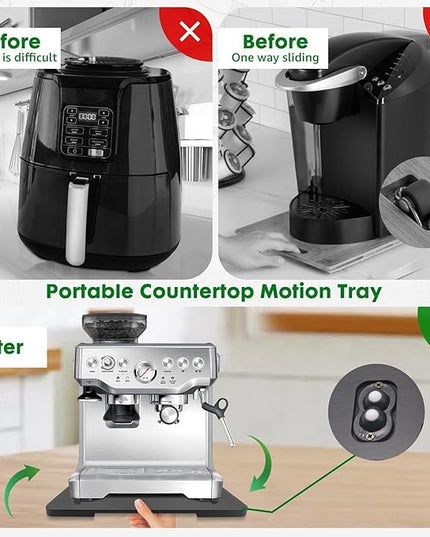 Appliance Slider 360° Rolling Tray for Coffee Maker Bamboo Coffee Pot Slider Tray for Countertop Rotation Sliding Tray with Wheels, Appliances Mat Easily from Under The Cabinet Black(15.7"×13")