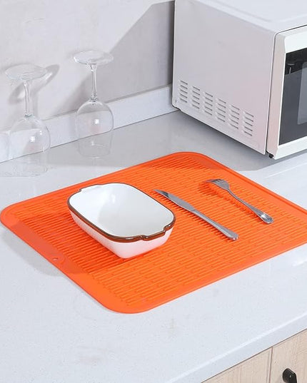 Silicone Dish Drying Mat for Multiple Usage,Easy clean,Eco-friendly,Heat-resistant Silicone Mat for Kitchen Counter or Sink,Refrigerator or Drawer Liner Orange 2XL 24 inches x 18 inches