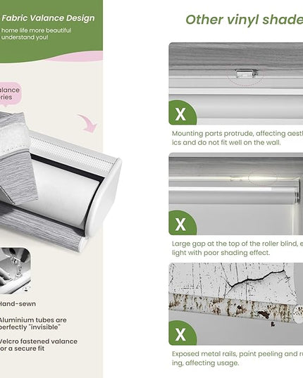 Blackout Roller Shades for Indoor Windows, Cordless Jacquard Fabric-Matched Roller Blinds, Easy to Install Privacy UV Protection Roll Up Blinds for Home Office, Grey, 23" W x 72" H