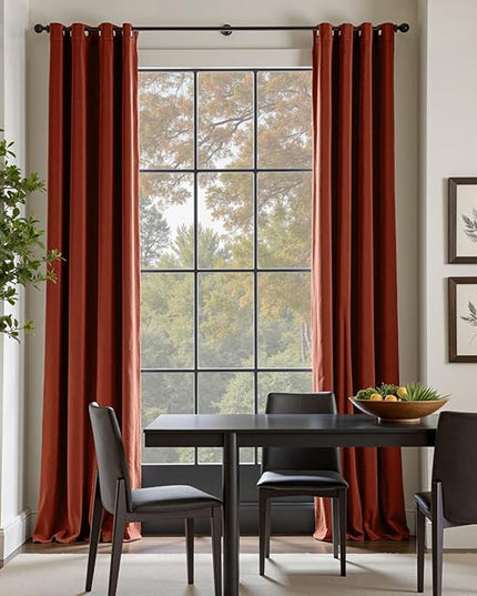 Lazzzy Velvet Blackout Curtains Thermal Insulated Curtains Room Window Drapes Super Soft Luxury Curtains for Living Room Bedroom Rod Pocket 2 Panels, 90 Inch Grommet | Rust Red