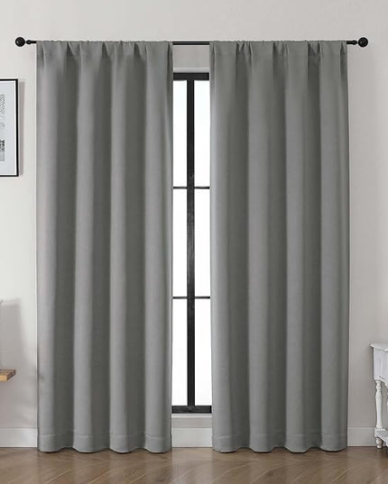 Gwine Light Grey Blackout Curtains for Living Room 72 inches Long, Noise Reducing Room Darkening Window Treatment Curtains for Bedroom, Farmhouse Decor with Rod Pocket, Each 40" Wx72 L,2PCS