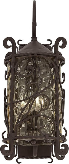 John Timberland Casa Seville Rustic Outdoor Wall Light Fixture Lantern Dark Walnut Iron Scroll 23 3/4" Hammered Glass Decor for Exterior House Porch Patio Outside Deck Garage Front Door Home