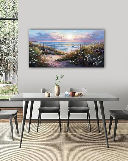 hyidecorart Canvas Wall Art For Living Room Wall DecorFor Bedroom Flower Beach Scenery Wall Painting Blue Ocean Pictures Artwork Office Decor Modern Framed Posters Home Decorations 20"X40"