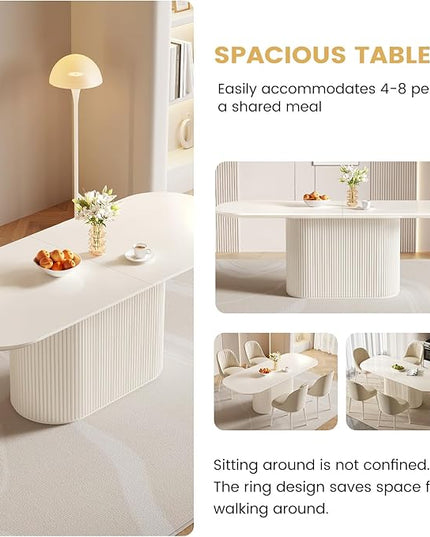 Guyii 86.61" Oval Dining Table Set with 8 Chairs, Modern Kitchen Table Set, Indoor Rectangular Dining Room Table for Kitchen, Bar, Living Room, Breakfast Nook, Cream White