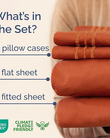 Queen Size 4 Piece Sheet Set - Comfy Breathable & Cooling Bed Sheets Set - Hotel Luxury Bedding for Women, Men, Kids, Teens, Boys & Girls - Deep Pockets, Soft and Wrinkle Free - Oeko-Tex - Terracotta