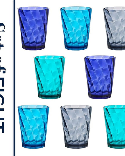 US Acrylic Optix Plastic Reusable Drinking Glasses (Set of 8) 14oz Rocks Cups in Coastal Colors | BPA-Free Tumblers, Made in USA | Top-Rack Dishwasher Safe