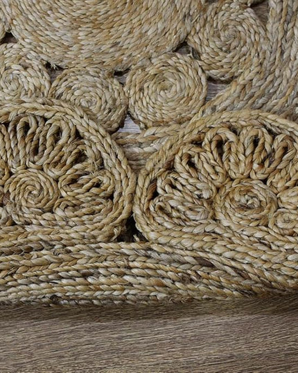 Hand Woven Jute ECO-Friendly Oriental Area Rugs - 5'x5', Round Shape, Beige Color, Oriental Pattern, High Pile, Natural Fiber, Outdoor Indoor Handmade Area Rugs for Living Room, Bed Room (J00005)