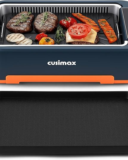 Electric Grill, CUSIMAX Smokeless Indoor Grill & Griddle, Electric Korean BBQ Grill with Turbo Smoke Extractor & REPLACEABLE Filter Sponge, Smart LED Display, Larger Grilling Area, 1500W(New Model)
