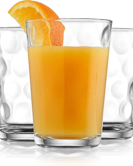 Home Essentials Drinking Glasses Set of 10 Juice Glass Cups, 7 oz Glassware, Inner Circular Lensed Small Glasses. Ideal for Juice, Milk, Water; Dishwasher Safe.