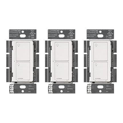 Lutron Caseta Original Smart Light Switch (Lutron Smart Hub Required), for Home, LED Lights, and Fans, 6 Amp, Single-Pole/3-Way, Neutral Required, PD-6ANS-WH 3 Pack, White