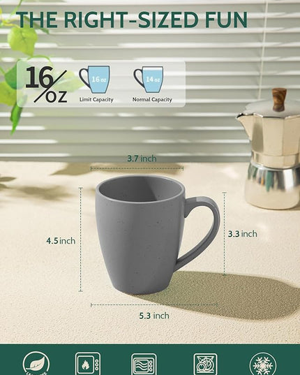 Sweese Porcelain Mugs - 16 Ounce (Top to the Rim) for Coffee, Tea, Cocoa, Set of 4, Neutral Colors