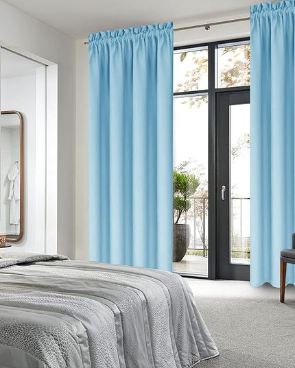 DWCN Blackout Curtains for Bedroom – Thermal Insulated Energy Saving Drapes for Living Room, Light Blue, W 38 x L 84 Inch, Set of 2 Rod Pocket Curtain Panels