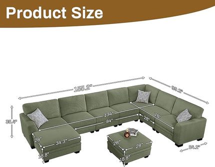 Legend Vansen Sectional Couches for Living Room,L-Shaped Corduroy Sofa with Ottoman for Living Room,Bedroom and Apartment (Olive, U-9)
