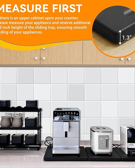 Wood Appliance Sliders with 360' Wheels, Sliding Tray for Coffee Maker & Heavy Kitchen Appliances,Countertop Appliance slider for Kitchen Appliance, Premium Wood Rolling Tray,No Assemble (Deep-Medium)