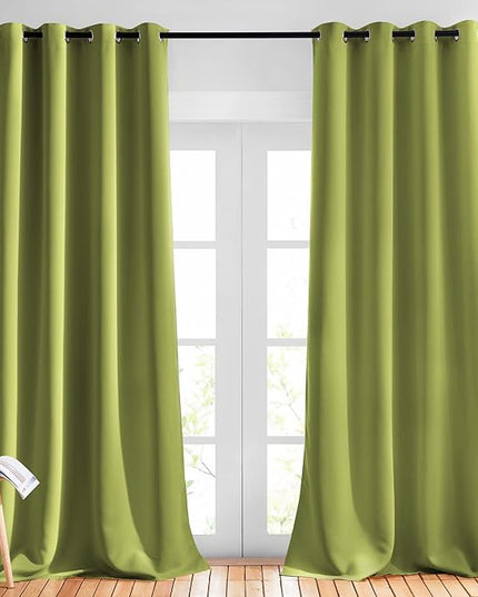 NICETOWN Fresh Green Room Darkening Curtains 102 inch Length, Grommet Energy Saving Thermal Drapes Sound Reducing Heat Blocking Window Treatments for Living Room, 2 Panels, W52 x L102