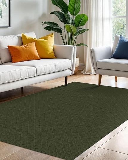 KOZYFLY Area Rug 4x6 Ft Washable Rugs for Entryway Non Slip Rubber Backed Throw Rugs Boho Entry Rug, Cotton Braided Floor Carpet for Kitchen Dining Room Living Room, Dark Green