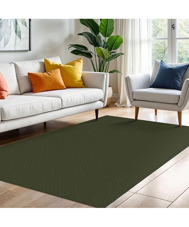 KOZYFLY Area Rug 4x6 Ft Washable Rugs for Entryway Non Slip Rubber Backed Throw Rugs Boho Entry Rug, Cotton Braided Floor Carpet for Kitchen Dining Room Living Room, Dark Green