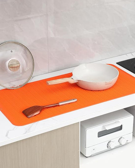 Silicone Dish Drying Mat for Multiple Usage,Easy clean,Eco-friendly,Heat-resistant Silicone Mat for Kitchen Counter or Sink,Refrigerator or Drawer Liner Orange 5XL 36inches x 18inches