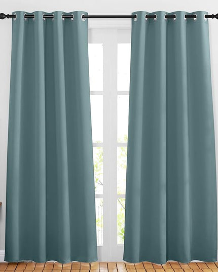 NICETOWN Greyish Blue Room Darkening Curtains 80 inch Length - Chic Grommet Thermal Insulated Blackout Window Treatments Sound Proof Drapes for Bedroom/Living Room (2 Panels, W46 x L80)