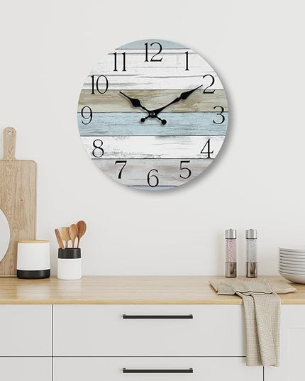 HYLANDA Wall Clock, Silent Non Ticking Wall Clocks Battery Operated, Rustic Wooden Clocks Decorative for Kitchen, Bathroom, Bedroom, Living Room, (8 Inch)